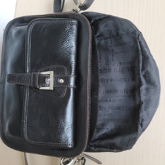 Etienne Aigner Black Leather Adjustable Strap Crossbody Camera Bag Purse - Picture 10 of 16